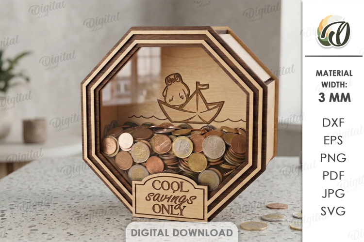 3D Funny Money Bank Laser Cut. Saving Box SVG