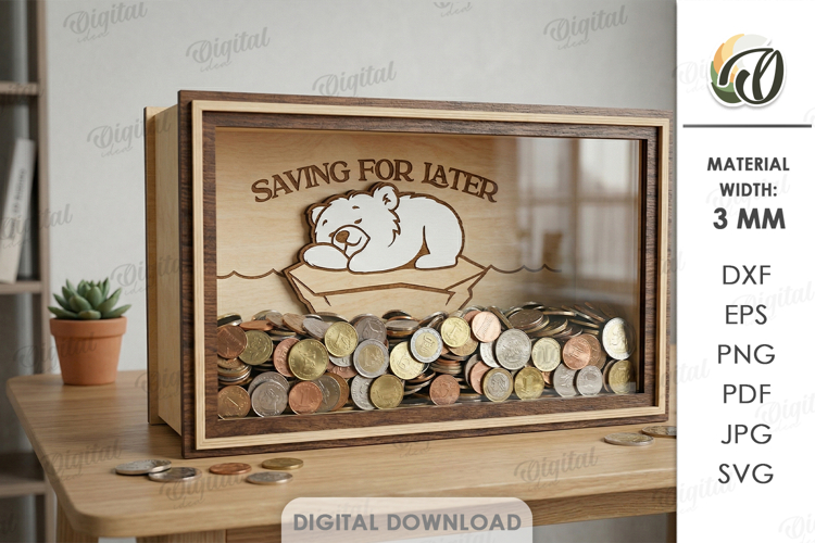3D Funny Money Bank Laser Cut. Saving Box SVG