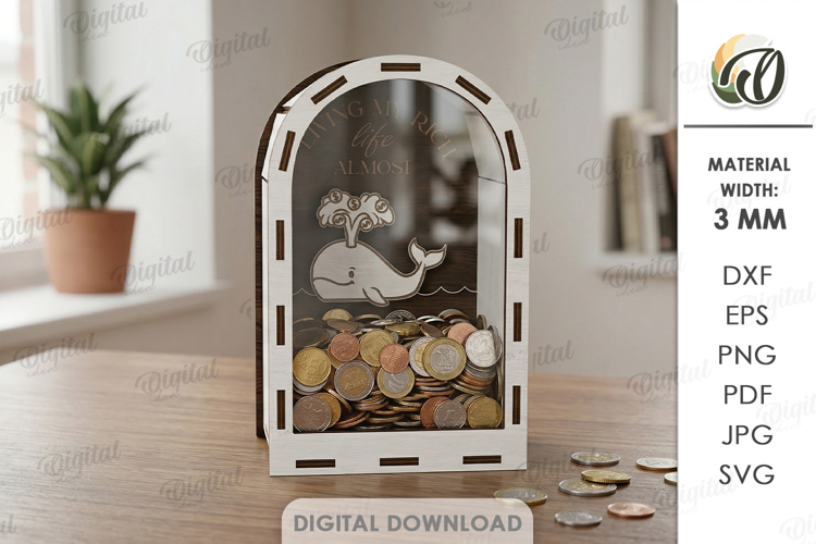 3D Funny Money Bank Laser Cut. Saving Box SVG
