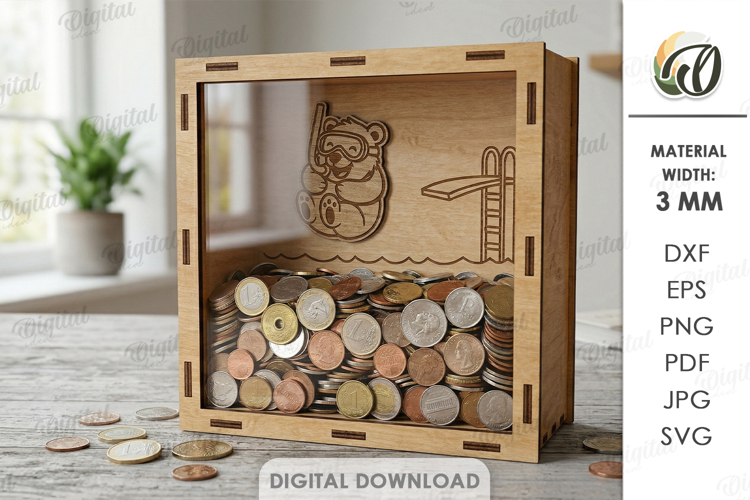 3D Funny Money Bank Laser Cut. Saving Box SVG