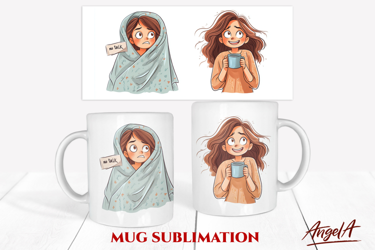 After Before Coffee Mug sublimation, girl drinking coffee
