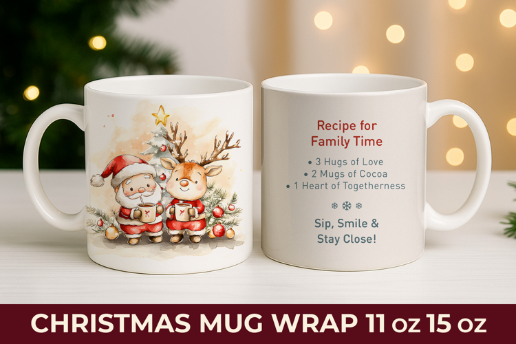 Santa Christmas Mug Wrap, Reindeer Christmas Mug Wrap