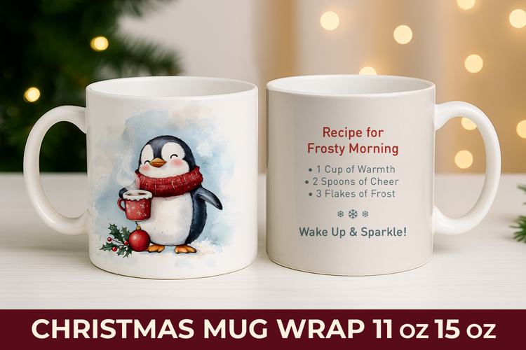 Penguin Christmas Mug Wrap, Christmas mug wrap