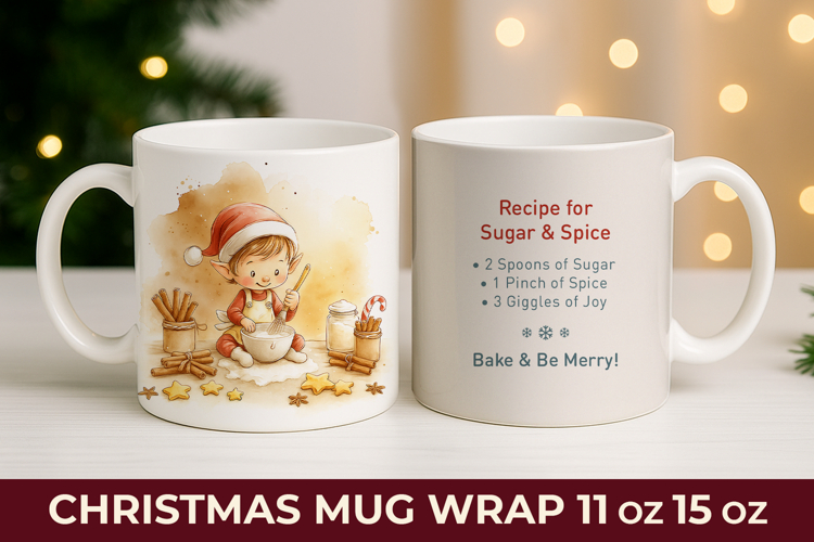 Elf Christmas Mug Wrap, Christmas mug wrap sublimation