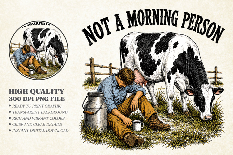 Funny Not A Morning Person Cow PNG, Farmhouse Design