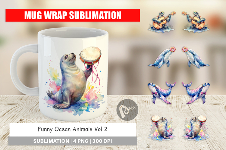 Funny Ocean Animals Mug Wrap