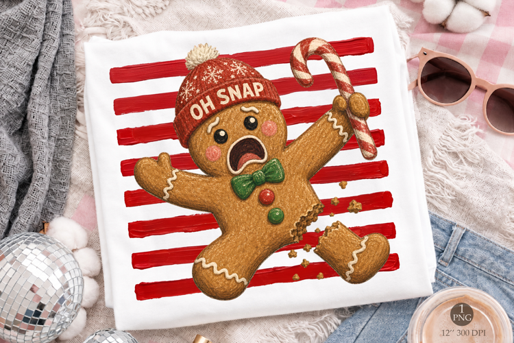 Funny Oh Snap Gingerbread PNG, Christmas Striped Art