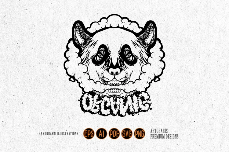 Funny panda puff organic smoke marijuana strain illustration
