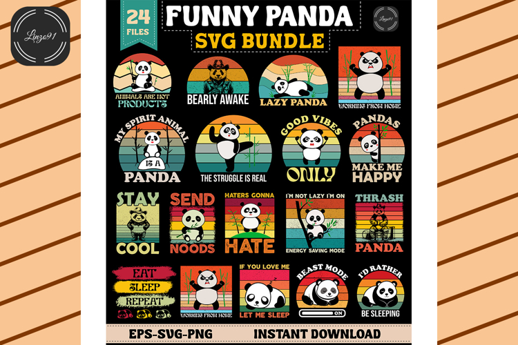 Funny Panda SVG Bundle - Retro Sunset Quotes