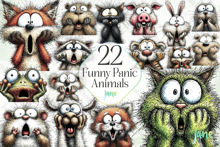 Funny Panic Animals Clipart Bundle
