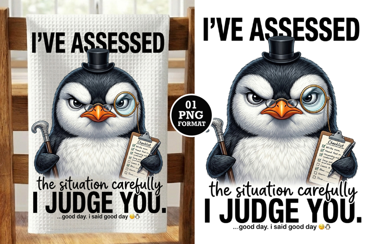 Funny Penguin Kitchen Towel Design Png Sublimation