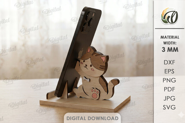 Funny Cat Phone Holder Laser Cut. Phone Stand SVG example image 1