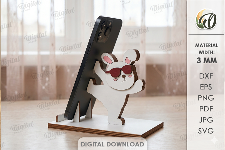 Funny Bunny Phone Holder Laser Cut. Phone Stand SVG