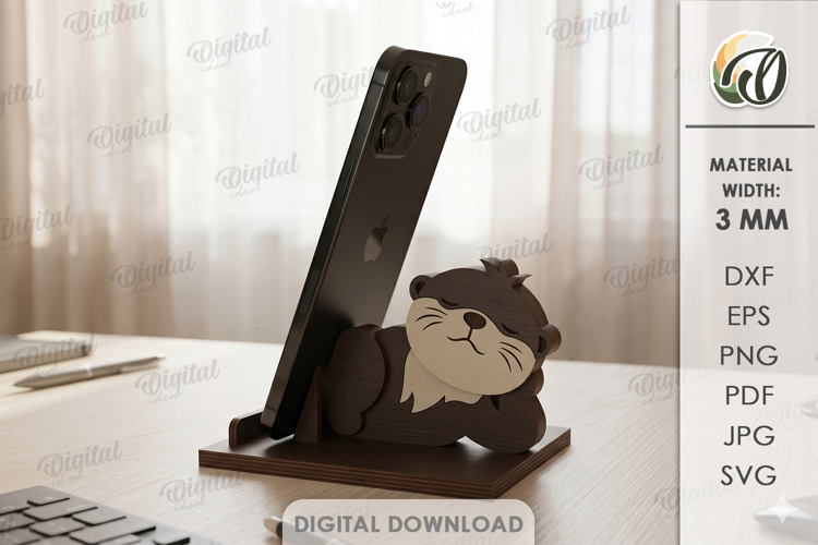 Funny Otter Phone Holder Laser Cut. Phone Stand SVG