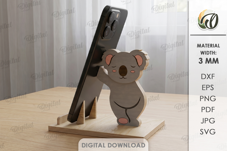 Funny Koala Phone Holder Laser Cut. Phone Stand SVG