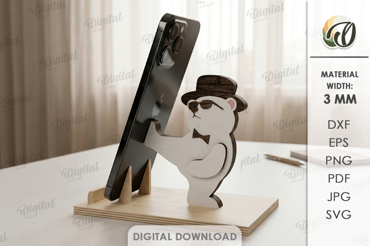Funny Bear Phone Holder Laser Cut. Phone Stand SVG