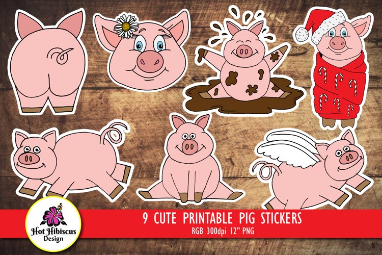 Pig Stickers, Cute Pig PNG, Printable Pig Stickers