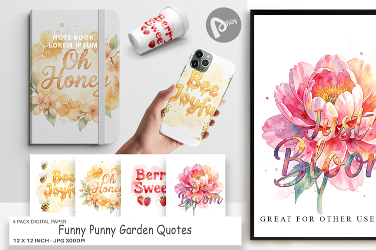 Funny Punny Garden Quotes Digital Paper