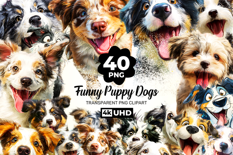 Funny Puppy Dogs Clipart Bundle 40 PNG 4K Transparent BG
