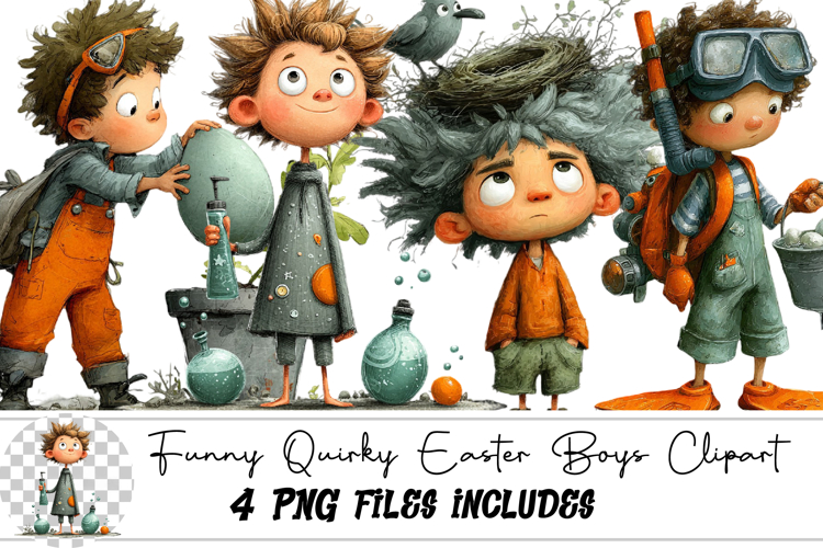 Funny Quirky Easter Boys Clipart