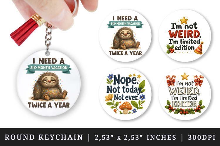 Funny Quote round keychain pintable sublimation design png