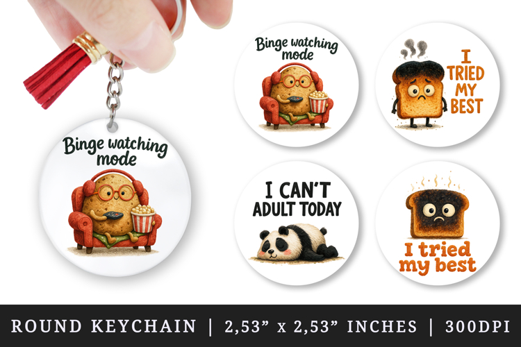 Funny Quote round keychain pintable sublimation design png