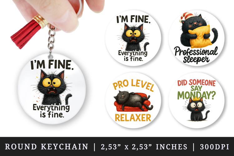 Funny Quote round keychain pintable sublimation design png