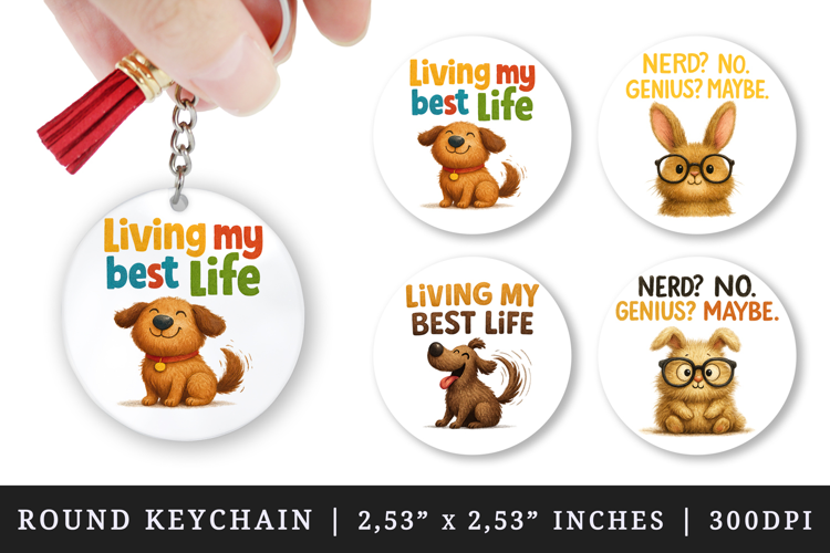 Funny Quote round keychain pintable sublimation design png