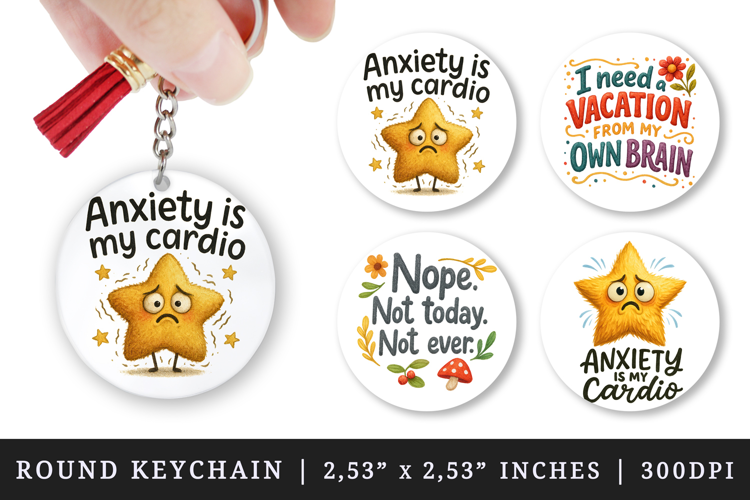 Funny Quotes round keychain pintable sublimation design png