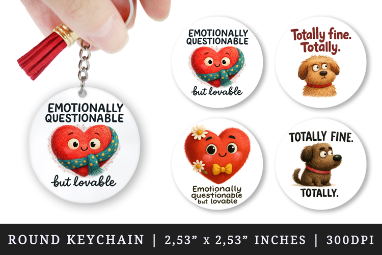 Funny Quotes round keychain pintable sublimation design png
