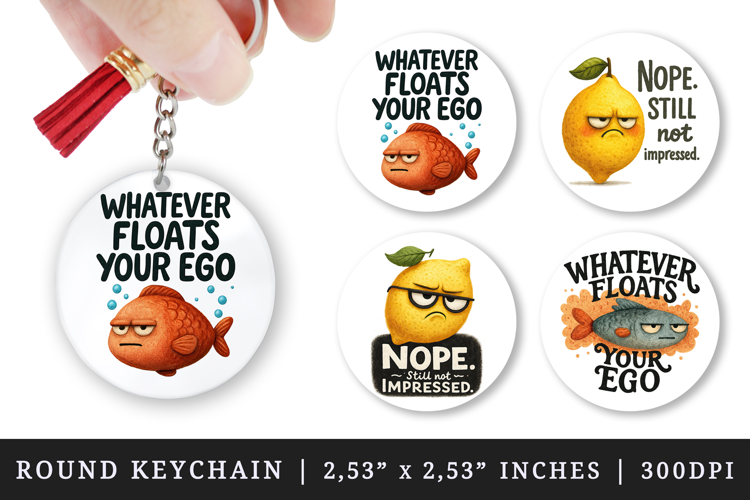 Funny Quotes round keychain pintable sublimation design png