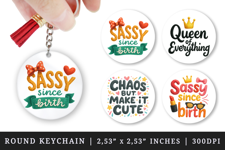 Funny Quotes round keychain pintable sublimation design png