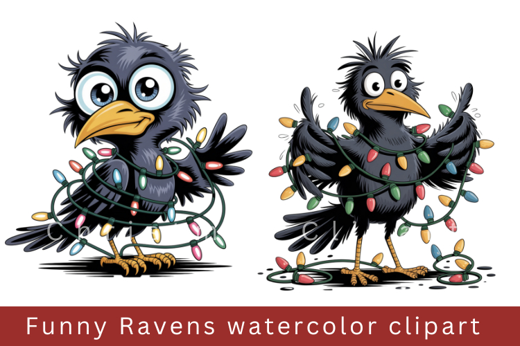 Funny Ravens watercolor clipart, sublimation graphics png