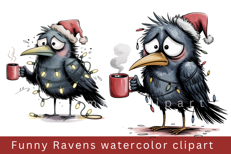 Funny Ravens watercolor clipart, sublimation graphics png