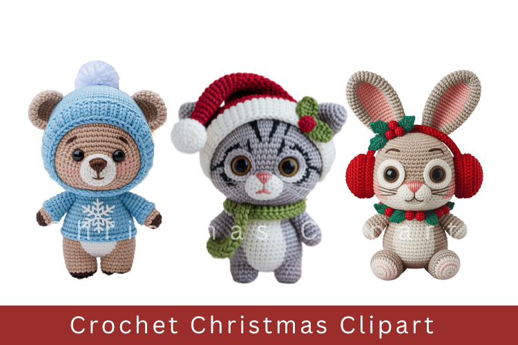 Crochet Christmas Clipart, crochet animal sublimation
