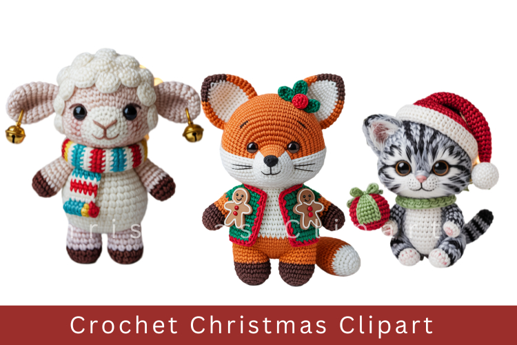 Crochet Christmas Clipart, crochet animal sublimation