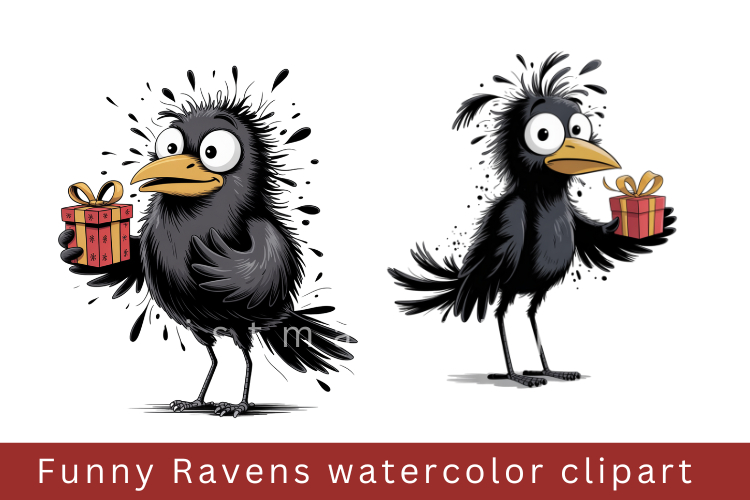 Funny Ravens watercolor clipart, sublimation graphics png
