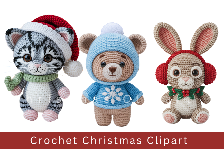 Crochet Christmas Clipart, crochet animal sublimation