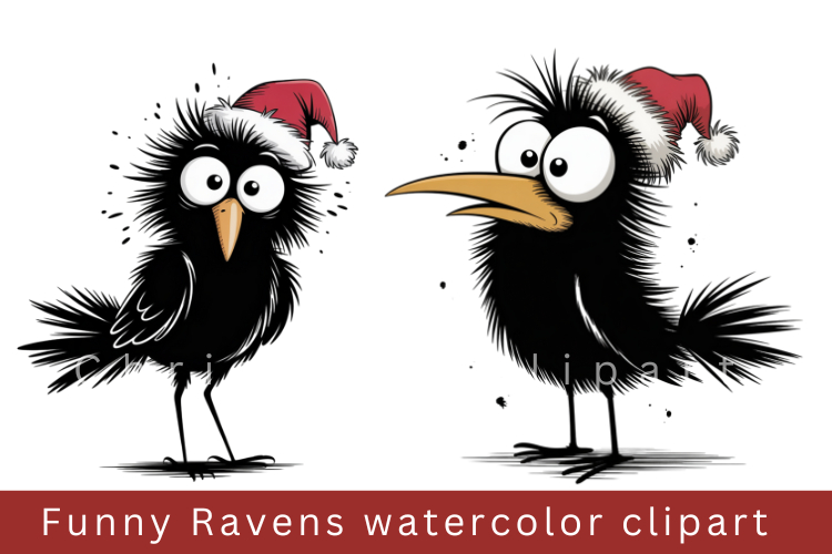 Funny Ravens watercolor clipart, sublimation graphics png
