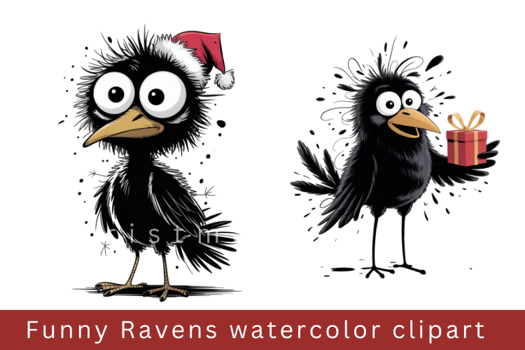 Funny Ravens watercolor clipart, sublimation graphics png