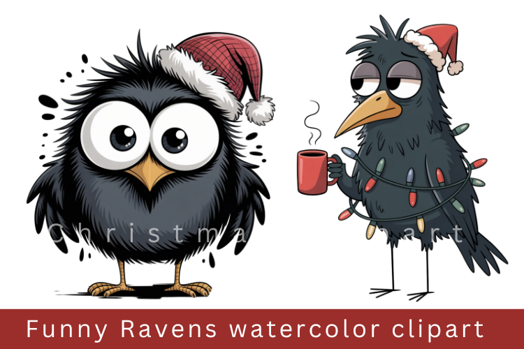 Funny Ravens watercolor clipart, sublimation graphics png
