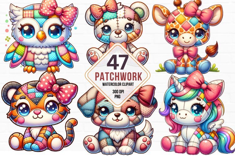 Cute Patchwork Animals Clipart Bundle