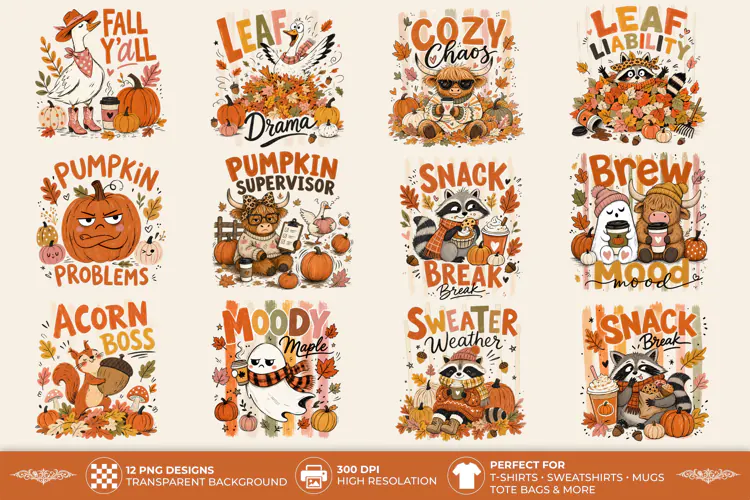 Funny Retro Fall Animals PNG Clipart - Autumn T-Shirt Design
