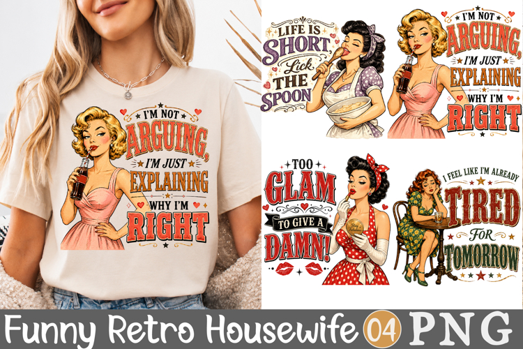 Funny Retro Housewife PNG, 1950s Sarcastic Woman Sublimation example image 1