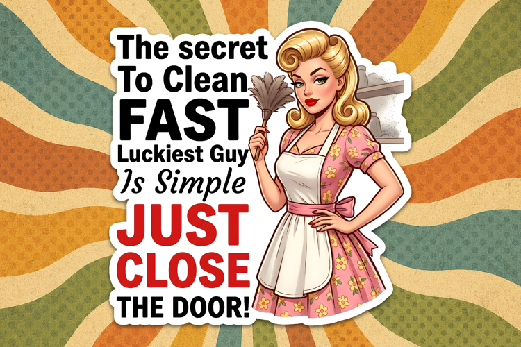 Funny Retro Housewife Sticker Design PNG