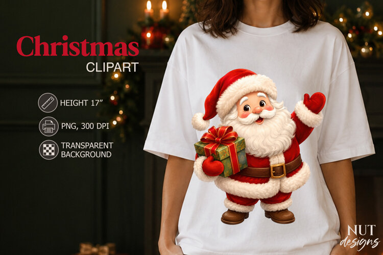 Cute Santa Christmas Clipart Santa Claus with gift example image 1