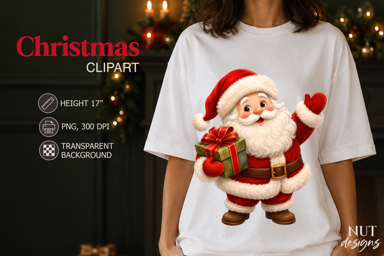 Cute Santa Christmas Clipart Santa Claus with gift