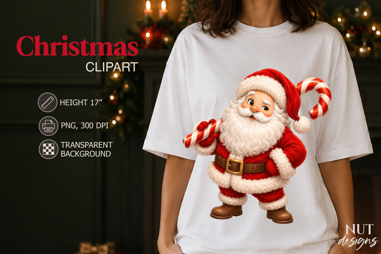 Cute Santa Christmas Clipart Santa Claus with Candy Cane