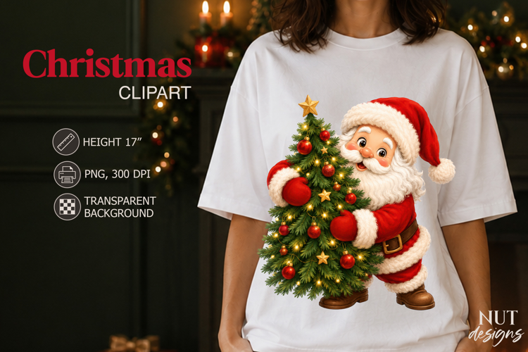Cute Santa Christmas Clipart Santa Claus with tree