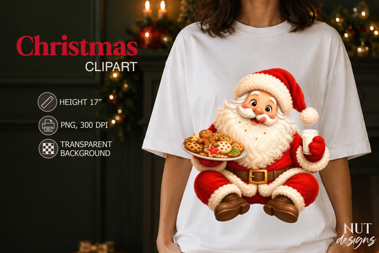 Cute Santa Christmas Clipart Santa Claus with Cookie